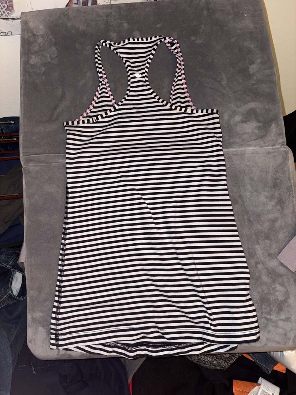 Lululemon Cool Racerback Tank Top Striped Black/White with Pink Stitching